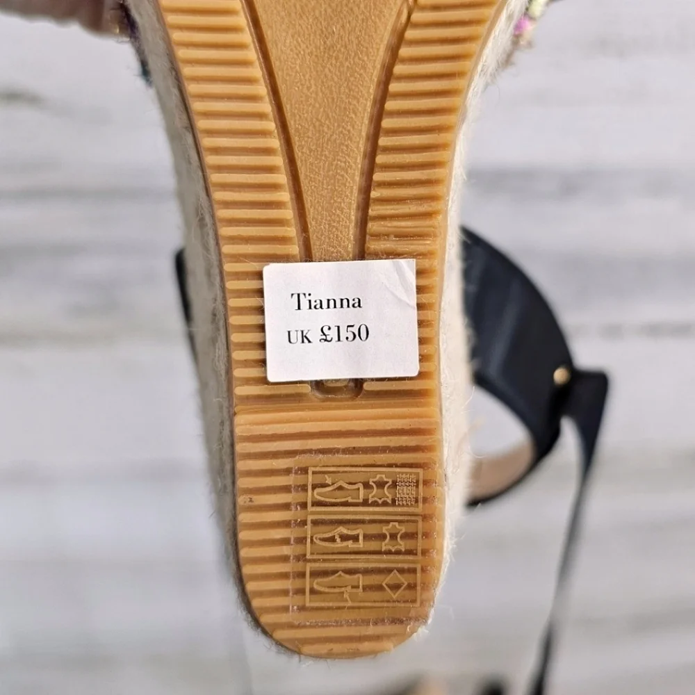 NEW! L.K. Bennett Tianna Black Tweed Espadrille Wedges Sz 37 7 Ankle Tie Preppy